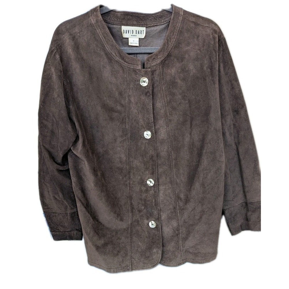 David Dart Women's 1X Suede Shacket‎ Brown Equestrian Cowgirl Farm Button Front